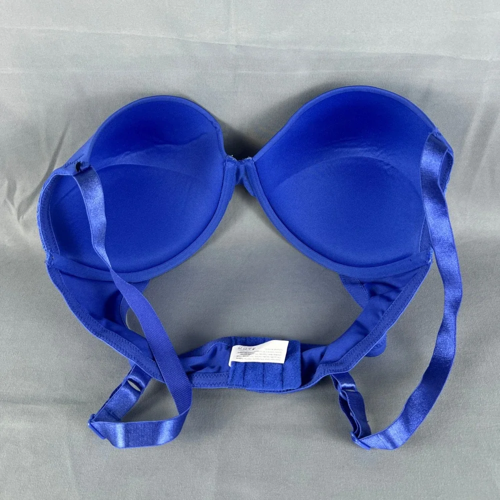 Maidenform Push Up Bra Womens 38DD Blue Floral Lace Adjustable Straps Underwired